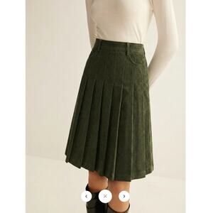 NWT Commense Pleated Corduroy Midi Skirt Sz L